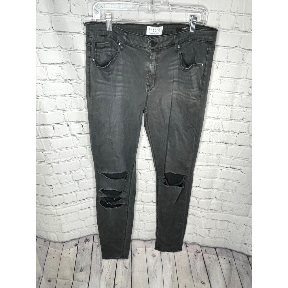 Parker Smith Skinny Jeans Black Distressed Ripped Knee Denim Womens Size 32 USA